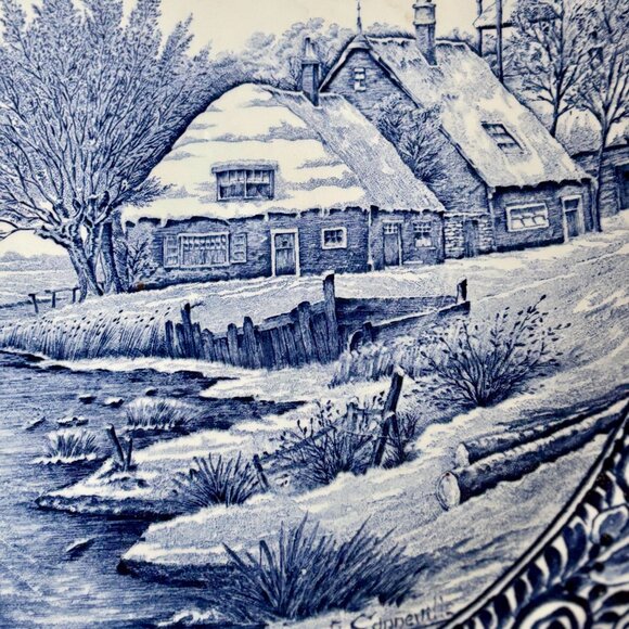 Vintage Royal Sphinx Delfts Cobalt Blue 15.5" Charger Plate by Boch - Picture 6 of 8